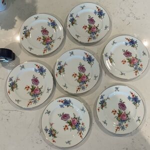 Epiag Czechoslovakia  7 Dessert Plates Beautiful Florals on white 7-3/4” wide